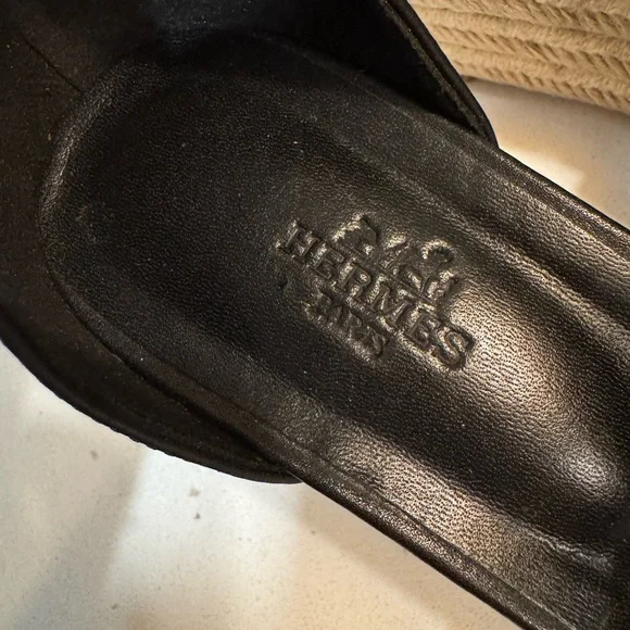 Hermes Elda Black Leather Wedge Sandals Espadrilles size 38 women’s. - Picture 5 of 7
